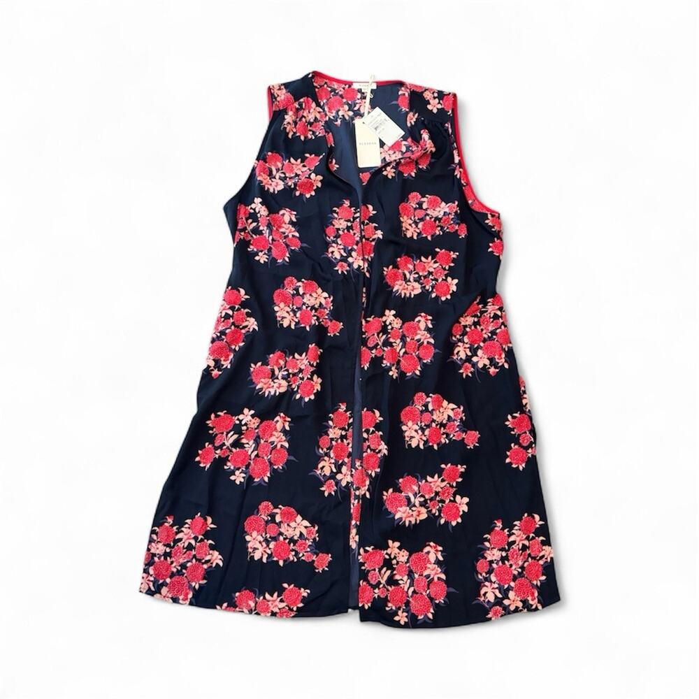 NWT Pleione Floral Open Front Vest Kimono Sleeveless With Pockets Size Large